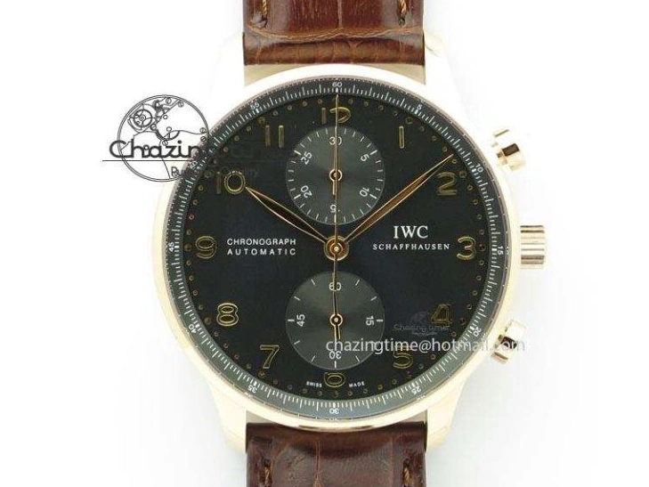 MIROTIME 0325 Classic Portuguese IW371482 ZF 1:1 Best Edition RG Gray Dial Gold Markers On Black Leather Strap A 7265